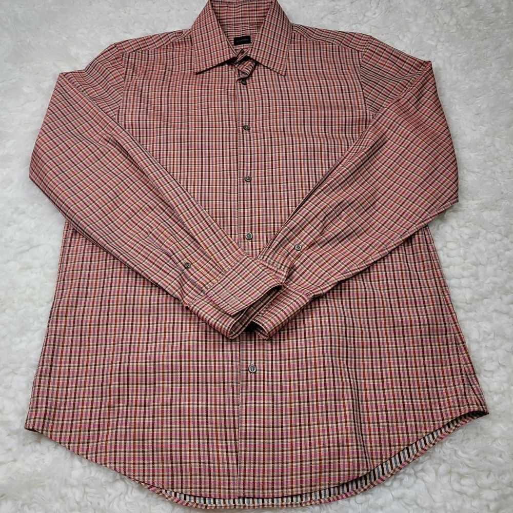 JIL SANDER Men's Long Sleeve Shirt Sz 41 Gingham Check Plaid Casual Button Down